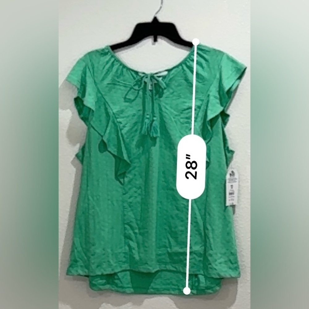 Green Ruffle Sleeve Women's Top - Picture 4 of 6